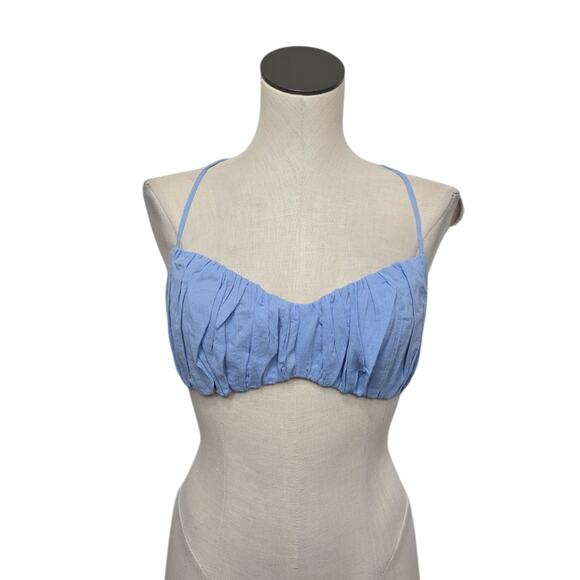 NWT Revolve Rumer the‎ Label Camille Crop Top Size Medium Blue Strappy Ruched - Picture 1 of 8